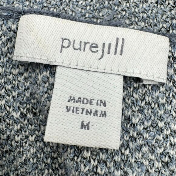 PURE JILL Medium Gray Open Front Long Terry Cardigan Sweater Pockets Embroidered - Picture 5 of 10
